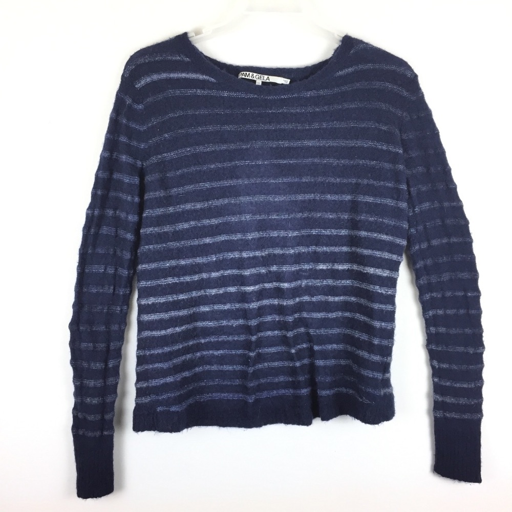 Pam & Gela Sweater striped open back wool medium